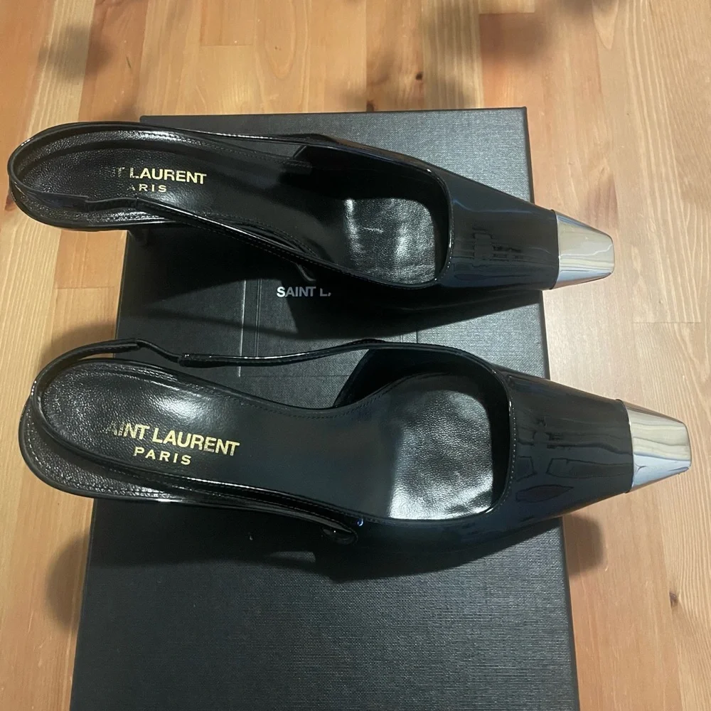 Saint Laurent Blade Patent Slingback Heels - Picture 3 of 9